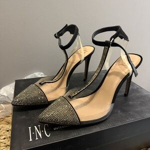 INC International Concepts Black and Gold Studded Heels